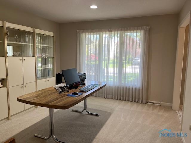 6047 Peppermill Dr, Sylvania, OH 43560 - home office with light colored carpet, baseboards, and recessed lighting