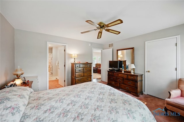 805 N Hill Trl, Findlay, OH 45840 - carpeted bedroom featuring ceiling fan and connected bathroom