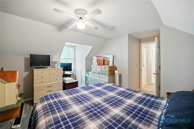 805 N Hill Trl, Findlay, OH 45840 - carpeted bedroom with a ceiling fan and lofted ceiling