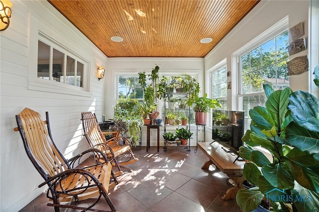 232 E Wayne St, Maumee, OH 43537 - sunroom / solarium featuring wooden ceiling, tile patterned flooring, and crown molding