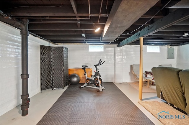 exercise room featuring electric panel