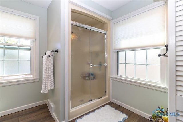 1619 Grant Blvd, Findlay, OH 45840 - bathroom featuring wood finished floors, baseboards, and a stall shower