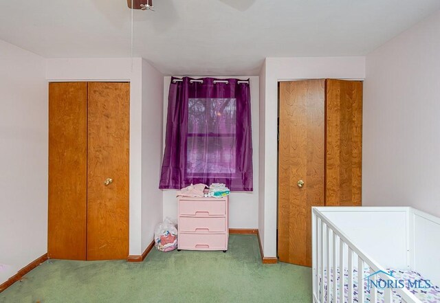 3757 N Mccord Rd, Toledo, OH 43617 - bedroom featuring baseboards, carpet floors, and ceiling fan