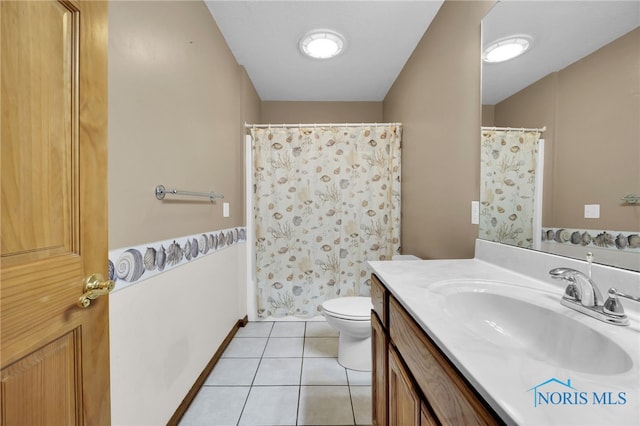 1330 Kennsington Dr, Findlay, OH 45840 - bathroom with tile patterned floors, toilet, vanity, and curtained shower