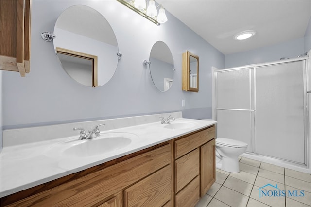 1330 Kennsington Dr, Findlay, OH 45840 - full bathroom featuring tile patterned floors, a stall shower, double vanity, and toilet