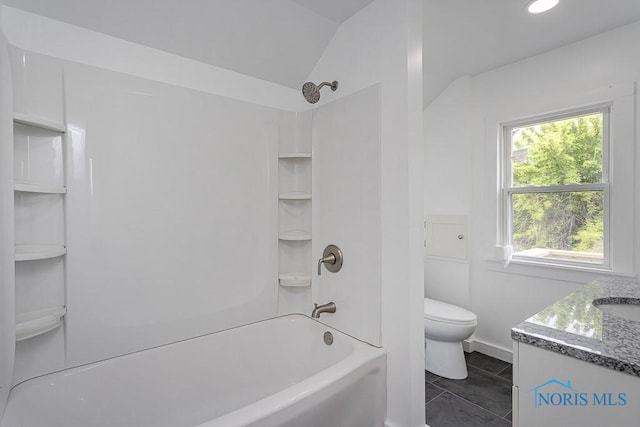 940 Kingston Ave, Toledo, OH 43605 - full bathroom with toilet, vanity,  shower combination, lofted ceiling, and recessed lighting