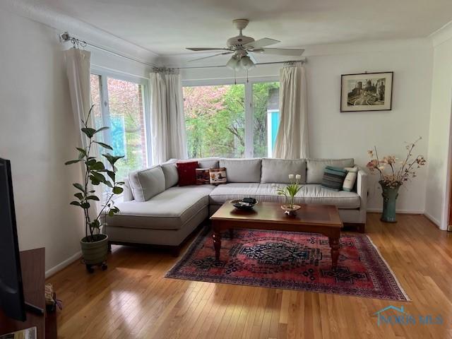 28330 W River Rd, Perrysburg, OH 43551 - living room with plenty of natural light, ceiling fan, and wood finished floors