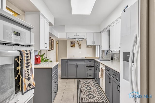 4426 Sheraton Rd, Ottawa Hills, OH 43615 - kitchen with gray cabinetry, white appliances, a sink, and light countertops