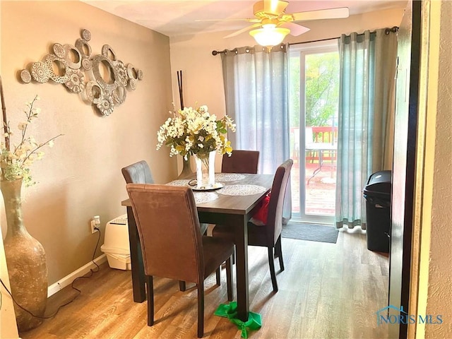 405 W Richards Rd, Toledo, OH 43607 - dining room featuring wood finished floors, a ceiling fan, and baseboards