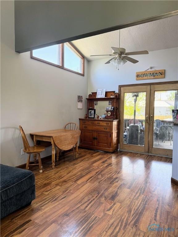 801 W Sandusky St, Findlay, OH 45840 - dining area featuring lofted ceiling, ceiling fan, wood finished floors, and french doors