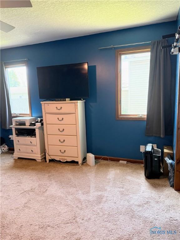 801 W Sandusky St, Findlay, OH 45840 - carpeted bedroom featuring a textured ceiling and ceiling fan