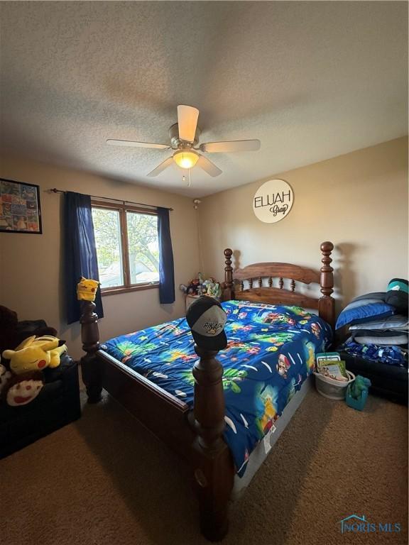 801 W Sandusky St, Findlay, OH 45840 - bedroom featuring carpet flooring, ceiling fan, and a textured ceiling