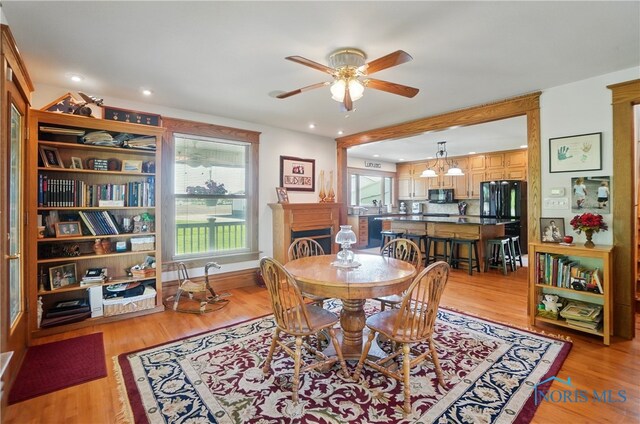 1482 Township Road 55, Ada, OH 45810 - dining space with a ceiling fan, light wood-style flooring, and recessed lighting