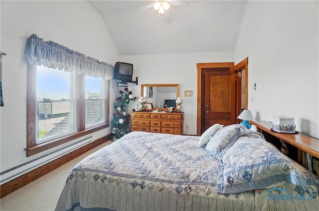 1482 Township Road 55, Ada, OH 45810 - bedroom featuring lofted ceiling, ceiling fan, and a baseboard heating unit