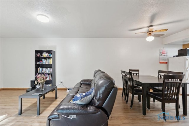 2540 Plum Leaf Ln, Toledo, OH 43614 - living room with a textured ceiling, light wood-style flooring, ceiling fan, and baseboards