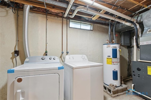 2540 Plum Leaf Ln, Toledo, OH 43614 - clothes washing area featuring water heater, washer and dryer, and heating unit