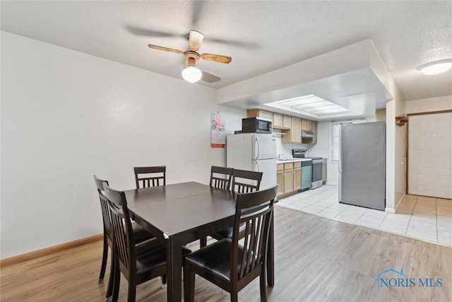 2540 Plum Leaf Ln, Toledo, OH 43614 - dining space with light wood-type flooring, ceiling fan, baseboards, and a textured ceiling