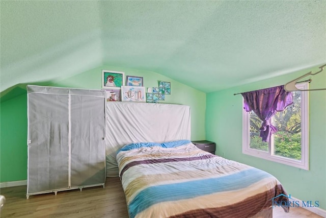 2540 Plum Leaf Ln, Toledo, OH 43614 - bedroom with lofted ceiling, wood finished floors, a textured ceiling, and baseboards