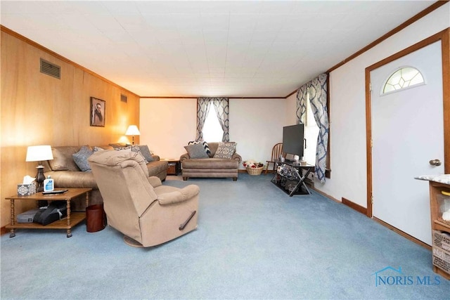 344 E Findlay St, Sugar Creek Township, OH 45893 - carpeted living area featuring ornamental molding