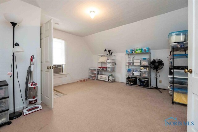 344 E Findlay St, Sugar Creek Township, OH 45893 - miscellaneous room featuring carpet flooring, lofted ceiling, and cooling unit