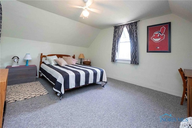 344 E Findlay St, Sugar Creek Township, OH 45893 - bedroom with lofted ceiling, carpet floors, baseboards, and ceiling fan