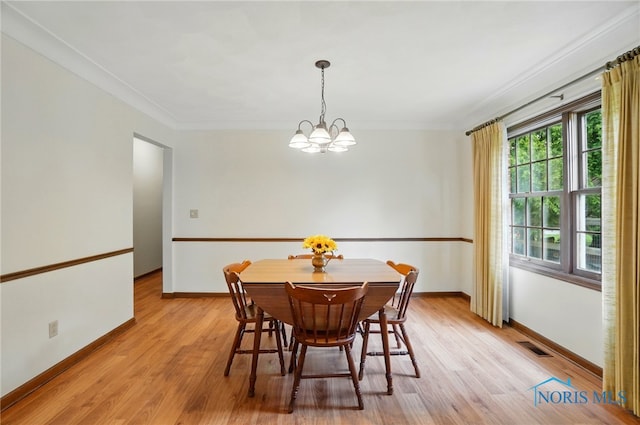 1110 Bourgogne Ave, Bowling Green, OH 43402 - dining room with a chandelier, light wood-style flooring, baseboards, and crown molding