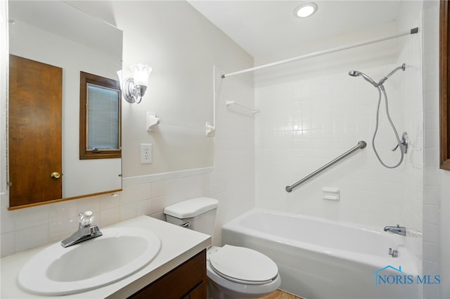 1110 Bourgogne Ave, Bowling Green, OH 43402 - full bath with vanity, shower / tub combination, toilet, and tile walls