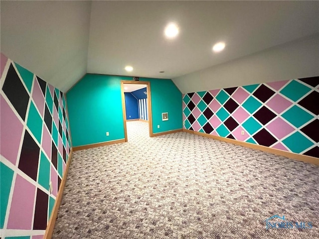 5506 Brookview Ln, Upper Sandusky, OH 43351 - additional living space with lofted ceiling, carpet floors, baseboards, and recessed lighting