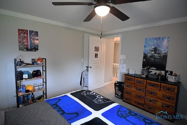 100 E End Dr, Pioneer, OH 43554 - carpeted bedroom with crown molding and a ceiling fan