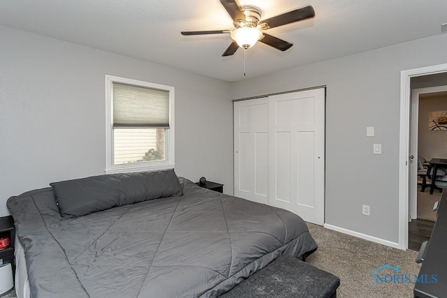 510 N Wintergarden Rd, Bowling Green, OH 43402 - carpeted bedroom with a closet, ceiling fan, and baseboards