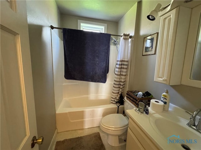5412 Evansport Rd, Defiance, OH 43512 - bathroom with toilet, shower / bath combo with shower curtain, vanity, and tile patterned flooring