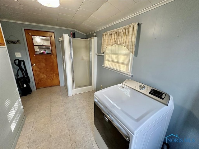 203 Washington St, Bettsville, OH 44815 - washroom with washer / clothes dryer and crown molding