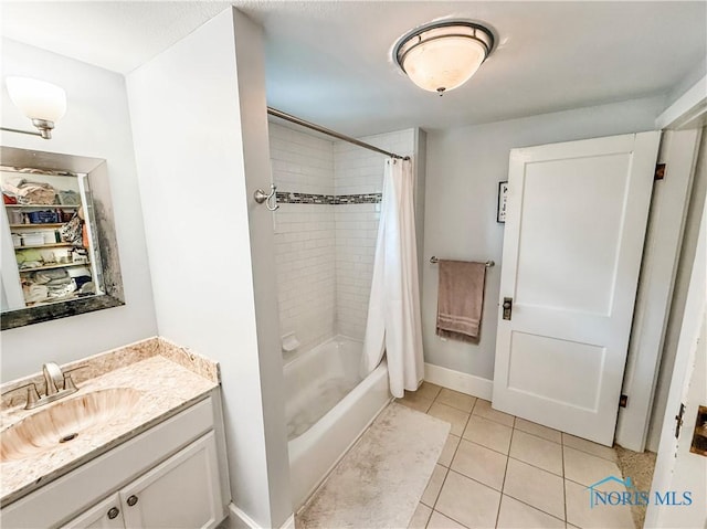 348 S 8th St, Upper Sandusky, OH 43351 - full bathroom featuring vanity, tile patterned flooring, and shower / bathtub combination with curtain