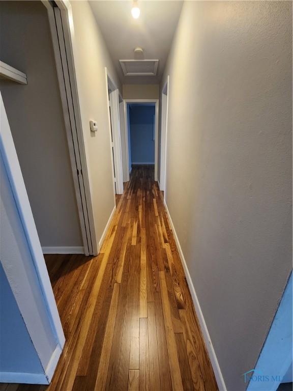 514 E Indiana, Maumee, OH 43537 - hallway with hardwood / wood-style floors, baseboards, and attic access