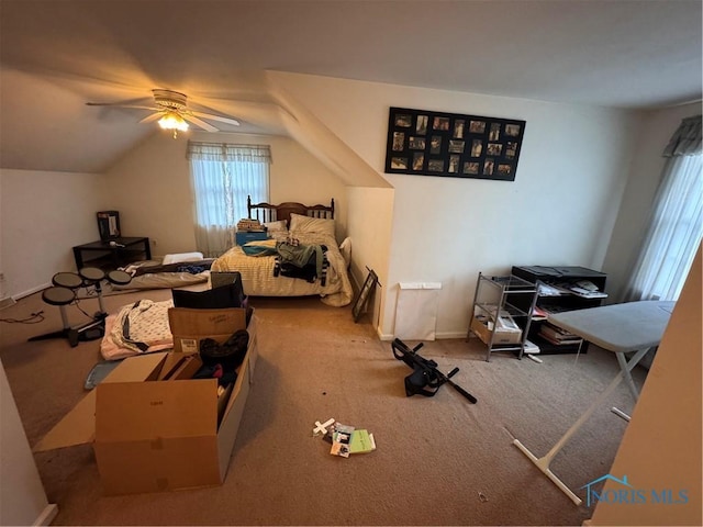 3634 Corey Rd, Toledo, OH 43615 - bedroom with carpet, a ceiling fan, and vaulted ceiling