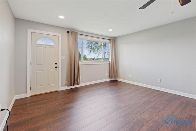10540 Veler Rd, Curtice, OH 43412 - entryway with dark wood-type flooring, ceiling fan, baseboards, and recessed lighting