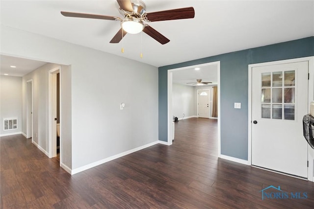 10540 Veler Rd, Curtice, OH 43412 - empty room featuring ceiling fan, wood finished floors, baseboards, and recessed lighting
