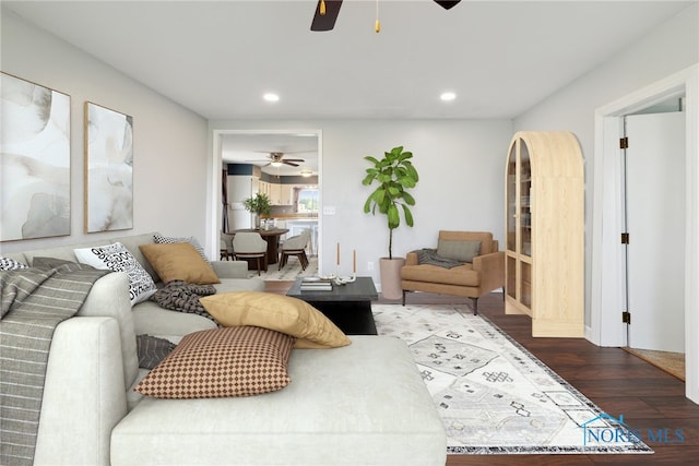 10540 Veler Rd, Curtice, OH 43412 - living area with ceiling fan, recessed lighting, and wood finished floors