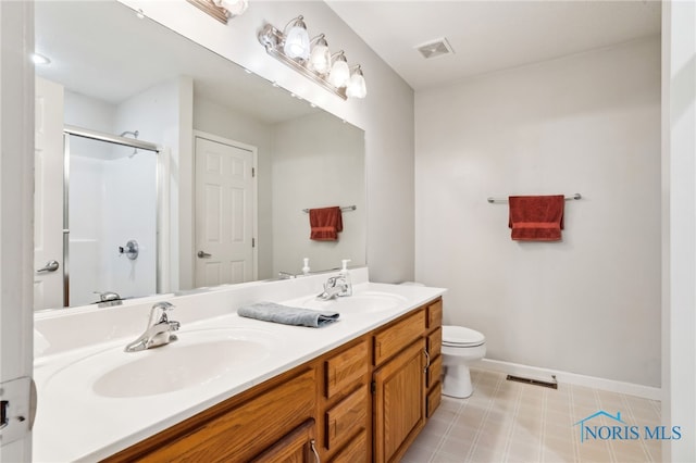 209 E Sawmill Rd, Findlay, OH 45840 - bathroom with double vanity, a stall shower, toilet, and baseboards
