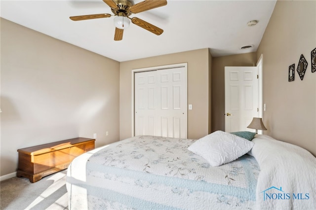 209 E Sawmill Rd, Findlay, OH 45840 - carpeted bedroom featuring a closet, a ceiling fan, and baseboards