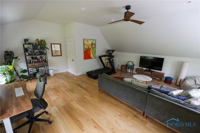 5243 Flanders Rd, Toledo, OH 43623 - office space featuring lofted ceiling, light wood finished floors, a ceiling fan, and baseboards