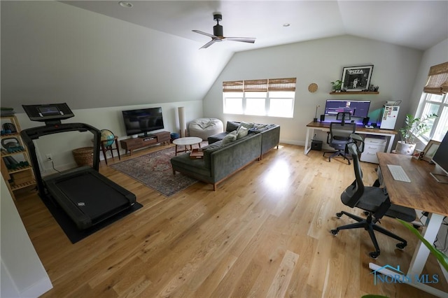 5243 Flanders Rd, Toledo, OH 43623 - office space with lofted ceiling, wood finished floors, and a ceiling fan