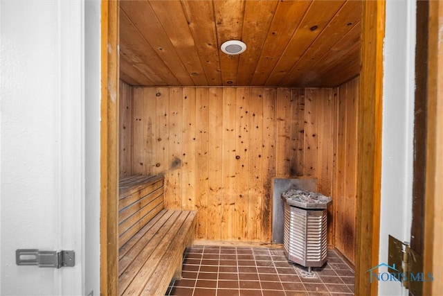 4550 W Sylvania Ave, Toledo, OH 43623 - sauna featuring wood ceiling, wood walls, and tile patterned floors