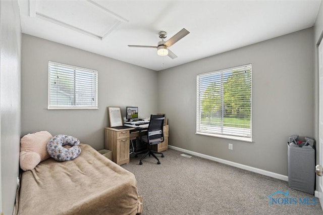513 Bay River Ct, Maumee, OH 43537 - office space with attic access, light colored carpet, baseboards, and a ceiling fan