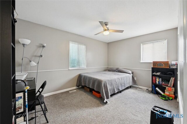 513 Bay River Ct, Maumee, OH 43537 - bedroom featuring multiple windows, carpet floors, baseboards, and a ceiling fan