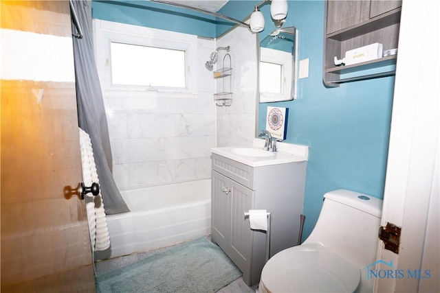 1702 E Hopkins St, Defiance, OH 43512 - bathroom featuring shower / bath combo, vanity, and toilet