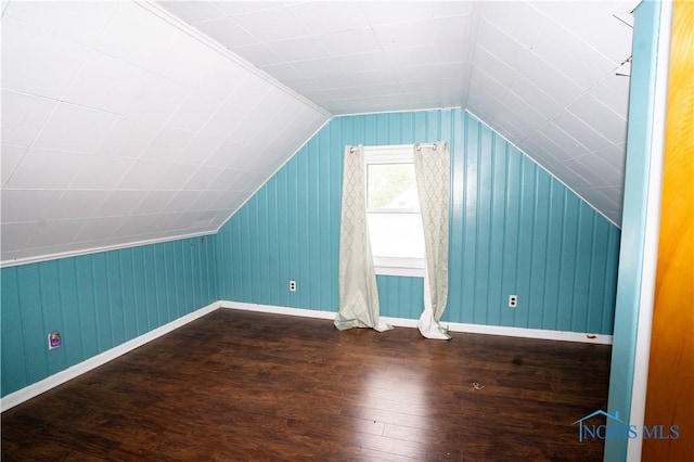 1702 E Hopkins St, Defiance, OH 43512 - additional living space with wood finished floors, lofted ceiling, baseboards, and wooden walls