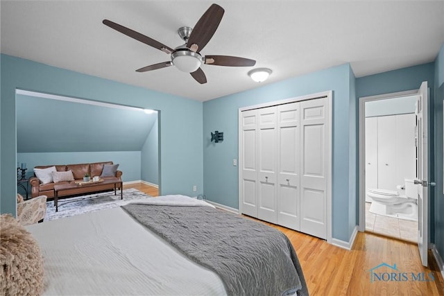 1956 Thornapple Dr, Toledo, OH 43614 - bedroom with light wood-style flooring, a closet, baseboards, and ceiling fan