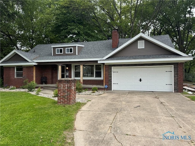 1226 Champe Rd, Toledo, OH 43615 - single story home featuring brick siding, a front lawn, driveway, a garage, and a chimney