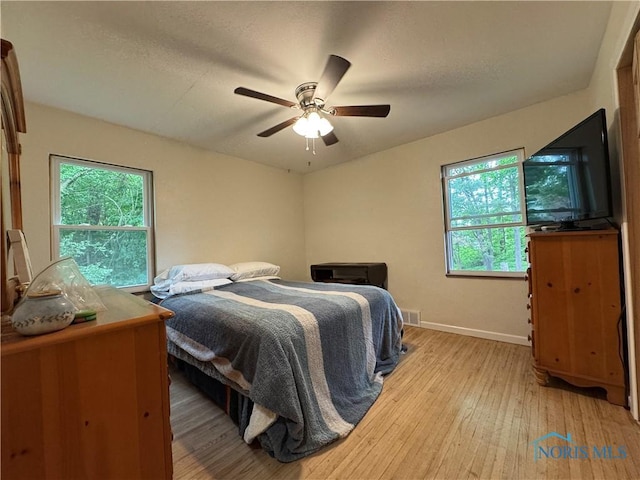 1226 Champe Rd, Toledo, OH 43615 - bedroom with light wood finished floors, baseboards, and a ceiling fan